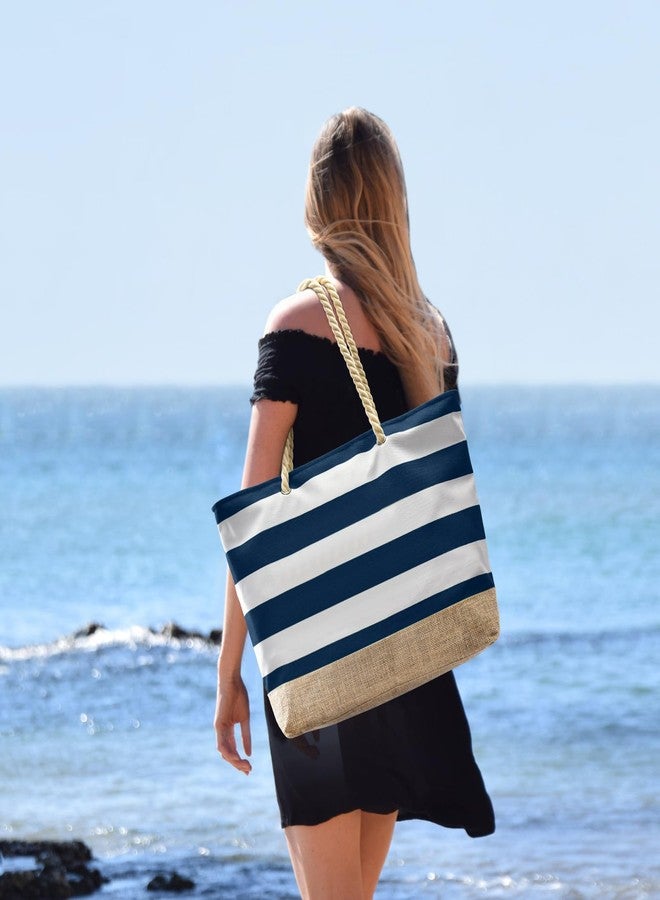 Becokan Beach Bags for Women Large Canvas Jute Beach Tote Waterproof Sandproof Swim Pool Bag Travel Vacation Essentials - Image 5